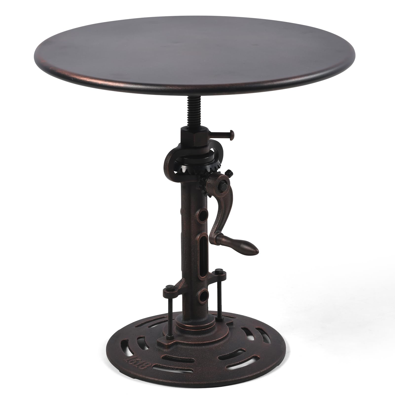 BOKKOLIK 17-23inch Height Adjustable Industrial Small Side Table Beside Bed Sofa Rustic Cast Iron Snack Table for Living Room Vintage Bistro Table