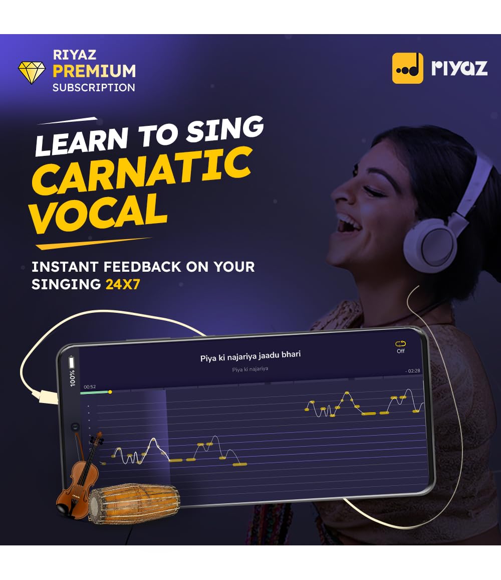 Riyaz App - Learn to Sing Carnatic Vocal | 12 Months Premium Subscription | Suitable for Varise / Geetham / Varnam Learners | Tanpura | 35 Lakhs Learners | (Activation Link by Email in 2 Hours)