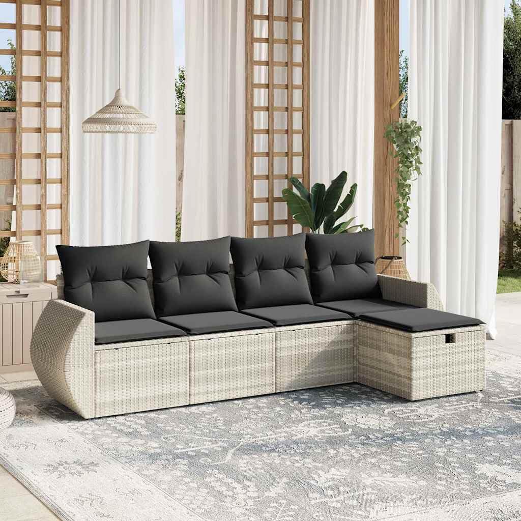 Canapé de jardin en résine tressée grise 5 pièces au design contemporain haut de gamme
