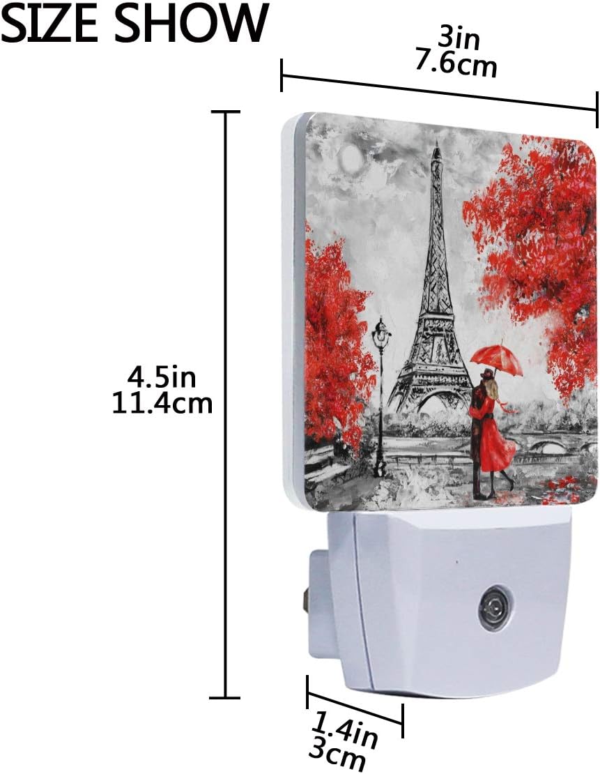 Naanle Set of 2 Paris Eiffel Tower Couple Autumn Maple Leaf Valentines Day Auto Sensor LED Dusk to Dawn Night Light Plug in Indoor for Adults