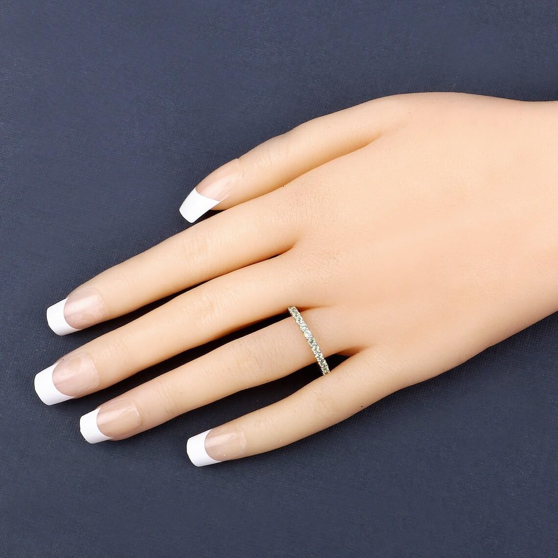 925 Sterling Silver Ring Natural Peridot August Birthstone Eternity Fashion Silver Wedding Band Ring For Her