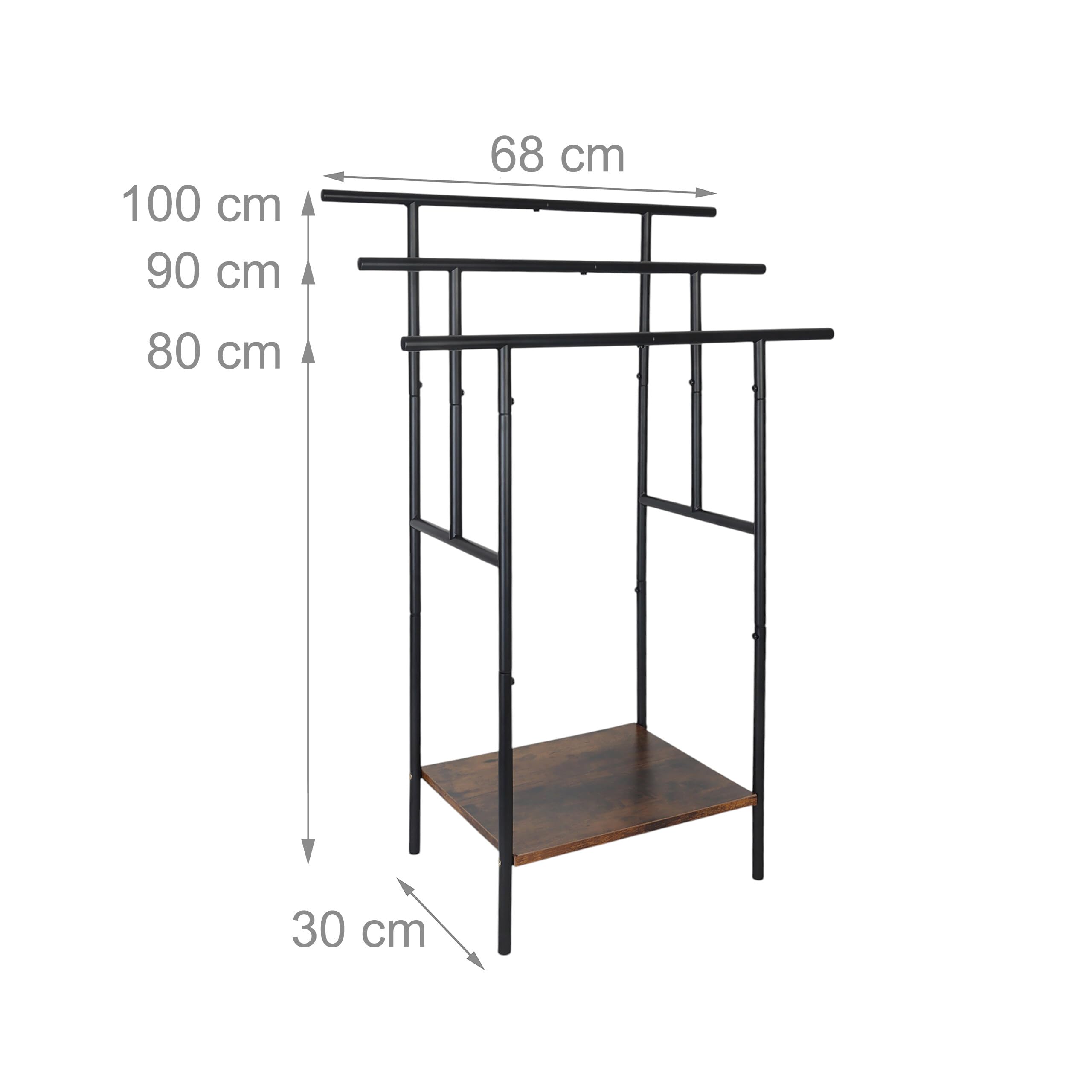 Porte-Serviettes Relaxdays sur Pied, 3 Barres/étagère, 100 x 68 x 30 cm, Style Industriel, Brun/Noir