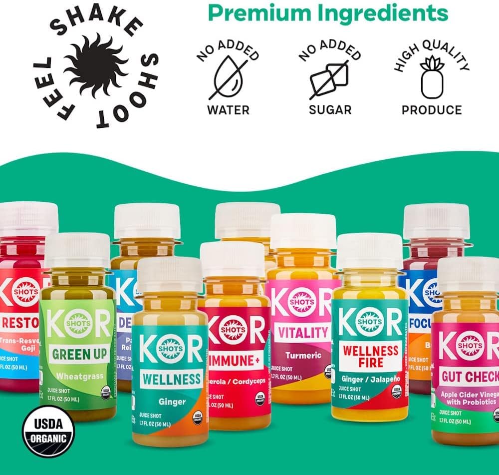 KOR Shots Vitamin D & Zinc Shot - 1.7 Fl Oz - Intense Defense - 100% DV of Zinc and 235% DV of Vitamin D- USDA Certified Organic