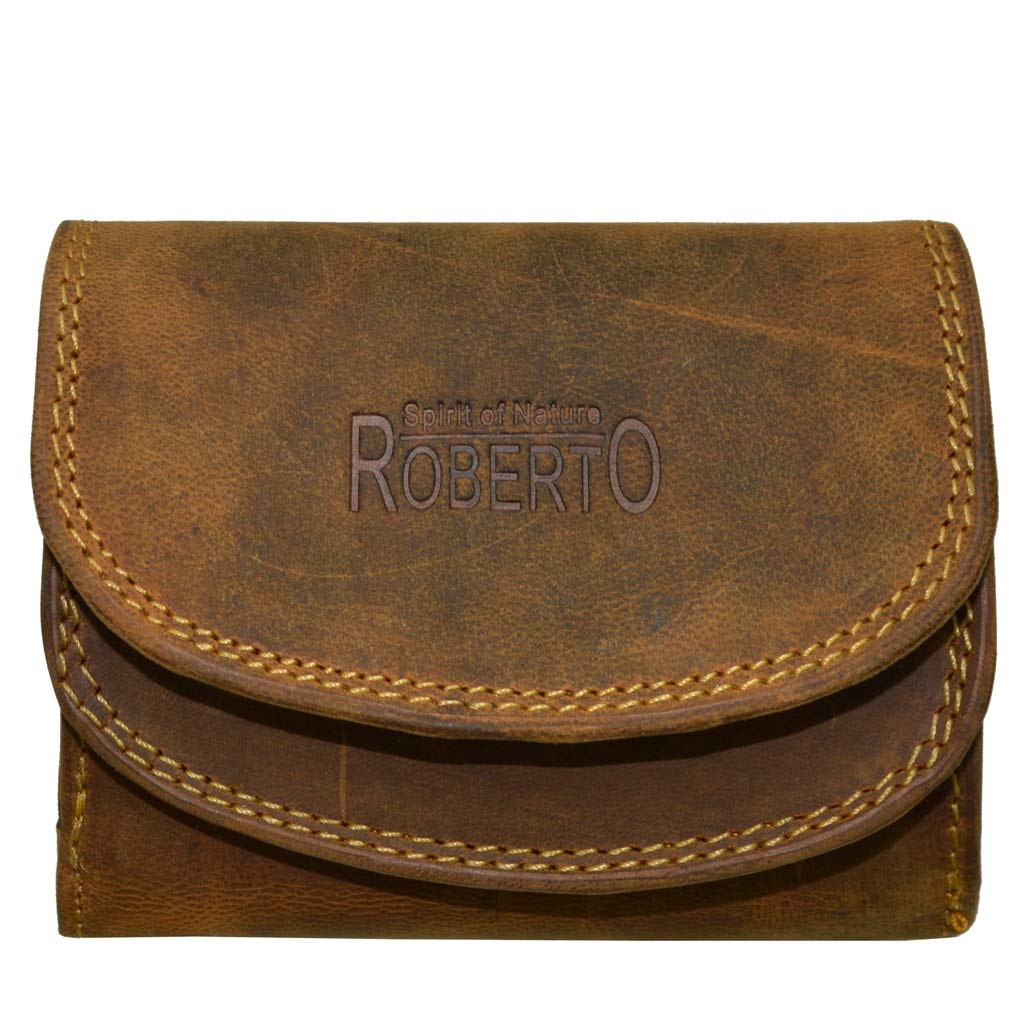 Small Handy Party Disco Leather Wallet with RFID Protection for Men and Women, light brown, 12x9x3 cm L/H/T, Classic