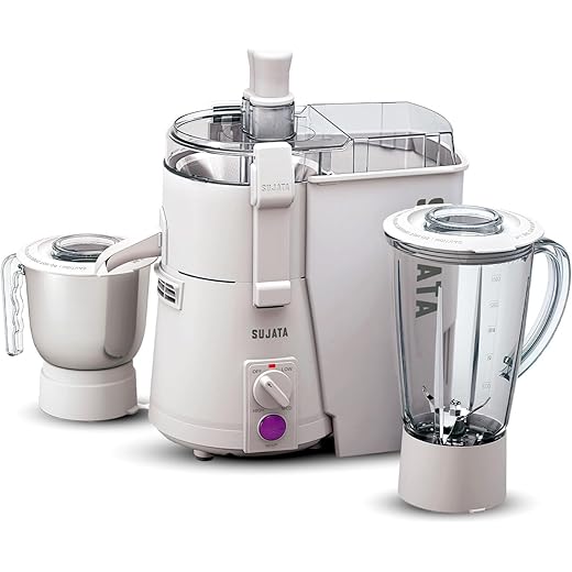Sujata Powermatic Plus Juicer Mixer Grinder|900 Watts Double Ball Bearing Motor|22000 RPM|Non-Stop 90 Mins Running|2 Jars including 1750ml Blender, 1000ml Grinder Jar| (White)