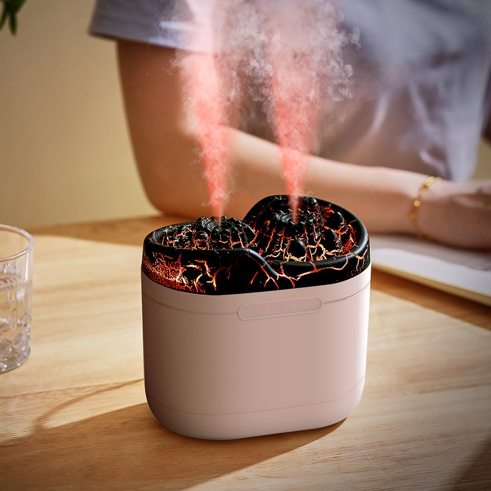 BoodLo 1200ml Humidifiers for Bedroom Essential Oil Volcano Diffuser Humidifier, 7 Light Modes, Timer and Waterless Auto-Off, Aromatherapy Diffuser for Home Office Cool Mist Humidifiers (Black)