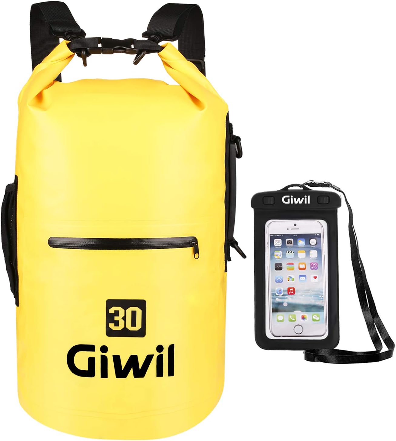 Giwil 10L 20L 30L Premium Waterproof dry Bag, Roll Top Dry Compression Sack Waterproof Phone dry Bag Case Dual Long Adjustable Shoulder Strap Included Foldable Backpack Kayaking Boating Canoeing