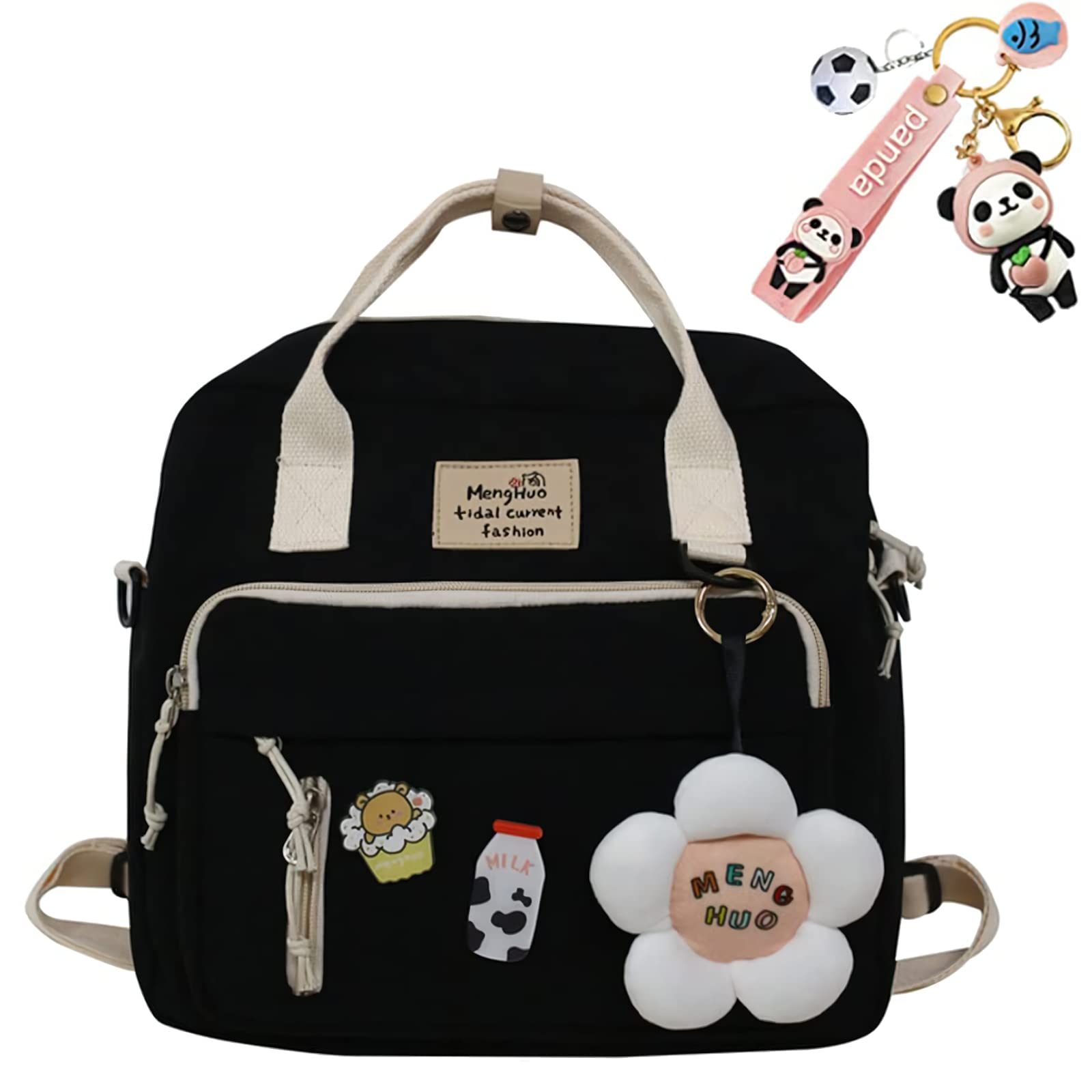 Kawaii Backpack for Teen Girls Tote Bag with Flower Accessories Bear Keychain Cute School Middle Elementary Bookbags
