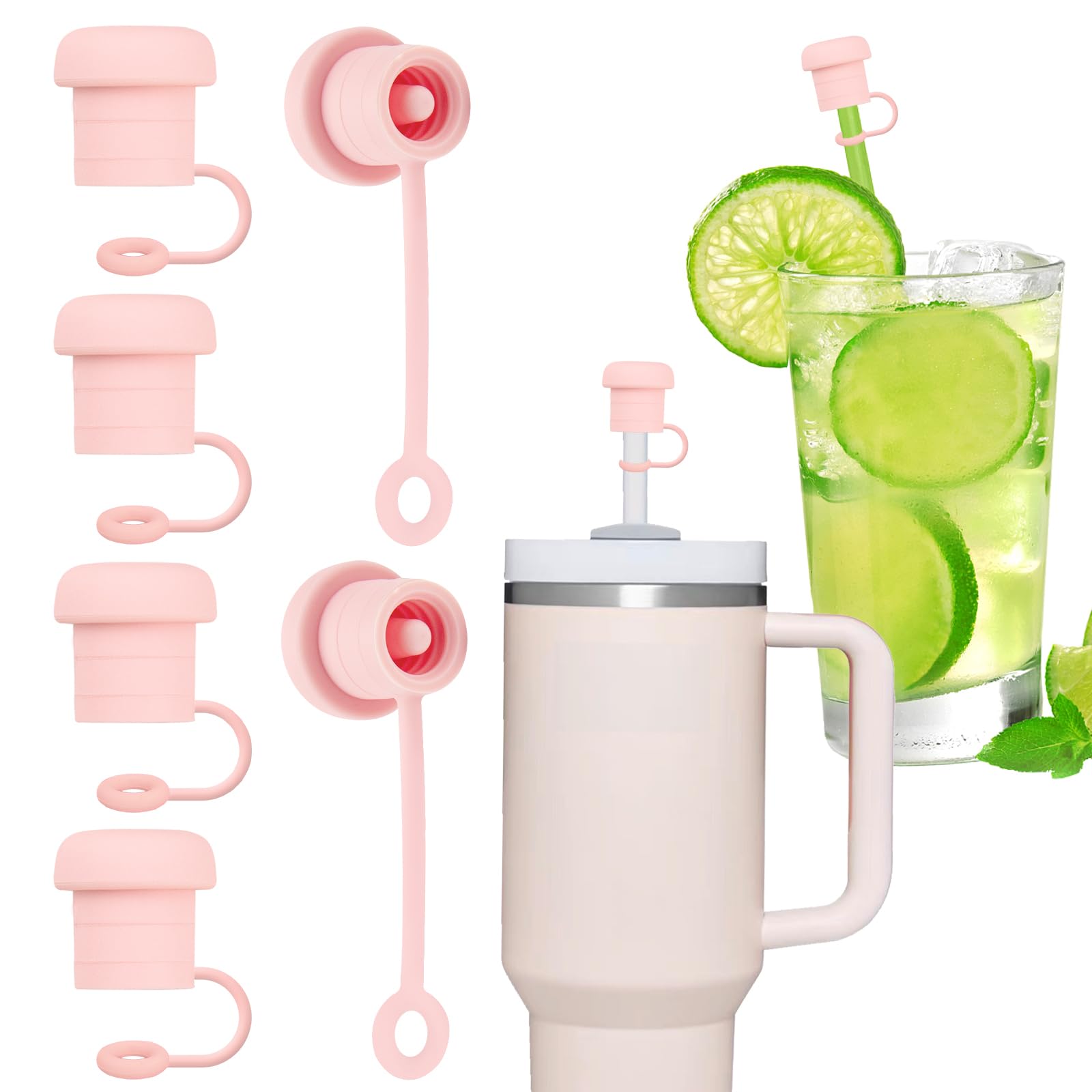 6 PCS Straw Covers Compatible with Stanley Tumbler Cups All OZ, Silicone Drinking Straw Cover Cap for Stanley Cup Accessories, Reusable Straw Protector for 6-10 mm Straw, Dust Proof Straw Topper