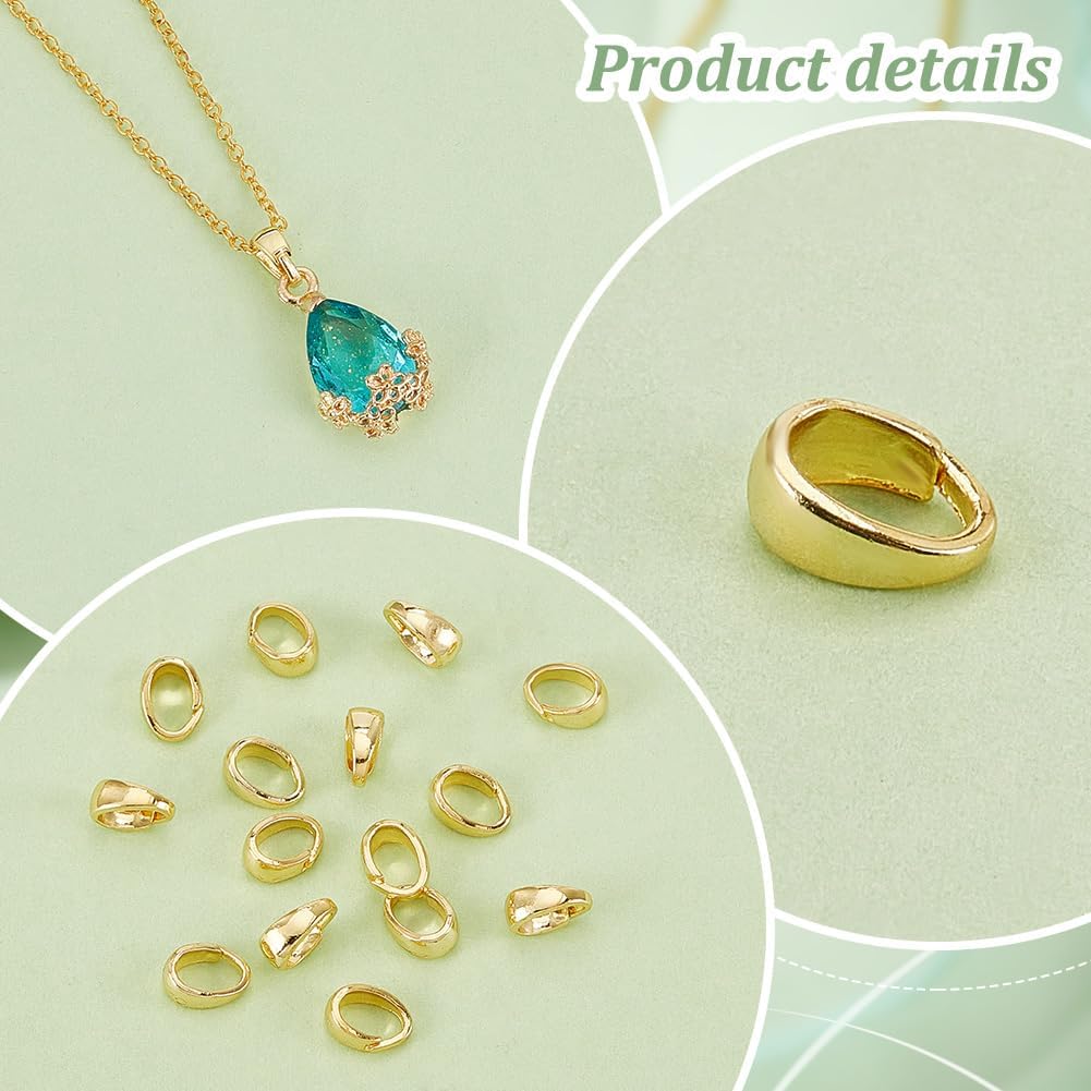 PH PandaHall 100pcs Oval Pinch Bail for Jewelry Making, Brass Pendant Clasp Connectors Golden Necklace Connector Charm Clasp Jewelry Clasps Snap on Bails Pendant Bails for DIY Necklaces Craft Making - Image 4