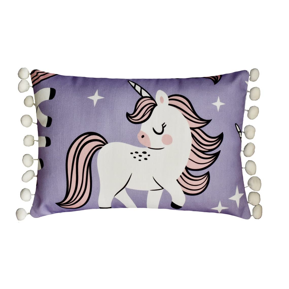 Fabric Mart Direct Decorative Purple 30x35 cm (12"x14") Lumbar Cushion Covers, Cotton Unicorn, Pom Pom & Nursrey Lumbar Cushion Covers, Animal Pattern Contemporary Style - Unicorn Love