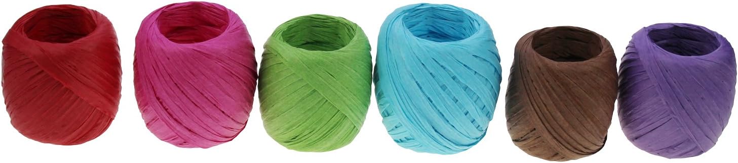 LJY Paper Raffia Ribbon, 6 Rolls in 6 Colours for Gift Wrapping