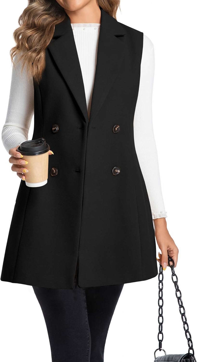IDEALSANXUN Long Vest for Women Sleeveless Tweed Blazer Fall Jackets Cardigan Outerwear