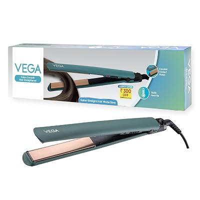 Vega Salon Smooth Hair Straightener for Women with Ceramic Coated Plates, Quick Heatup & Travel Friendly, Travel Lock, G