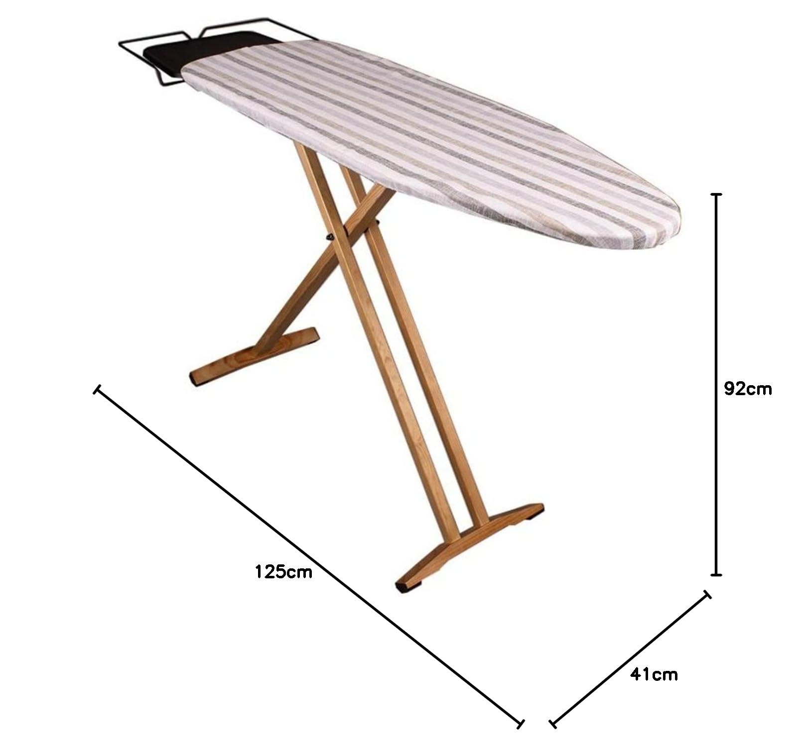 Table à Repasser NUBAR en Bois Massif 130x47 cm Hauteur réglable jusqu'à 92 cm avec Repose-Fer et Support Centrale Vapeur