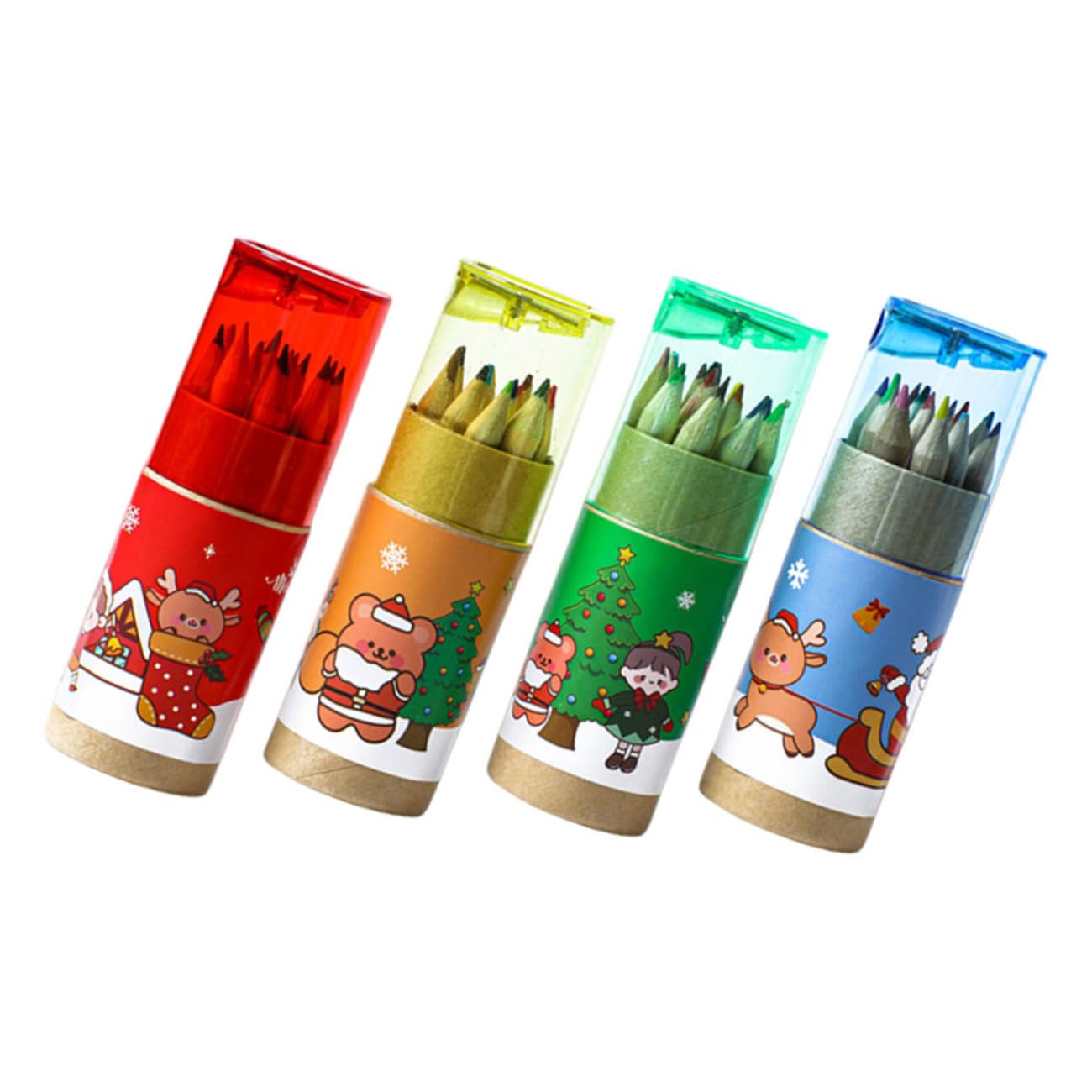 SHINEOFI 5 Series 12 Lápices De Lápices De Dibujo Navideños Con Goma De Borrar Aula Navidad De Preescolar Lápiz De Dibujo Lapiz Cajas Madera 4 Cajas*5
