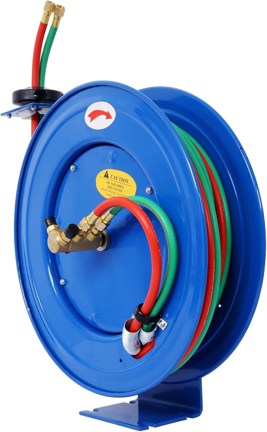Welding Hose Reel Retractable 1/4 Inch x 50Foot Twin Oxygen Acetylene Rubber Hoses STD Duty Max 200PSI Heavy Duty Industrial Single Arm Construction