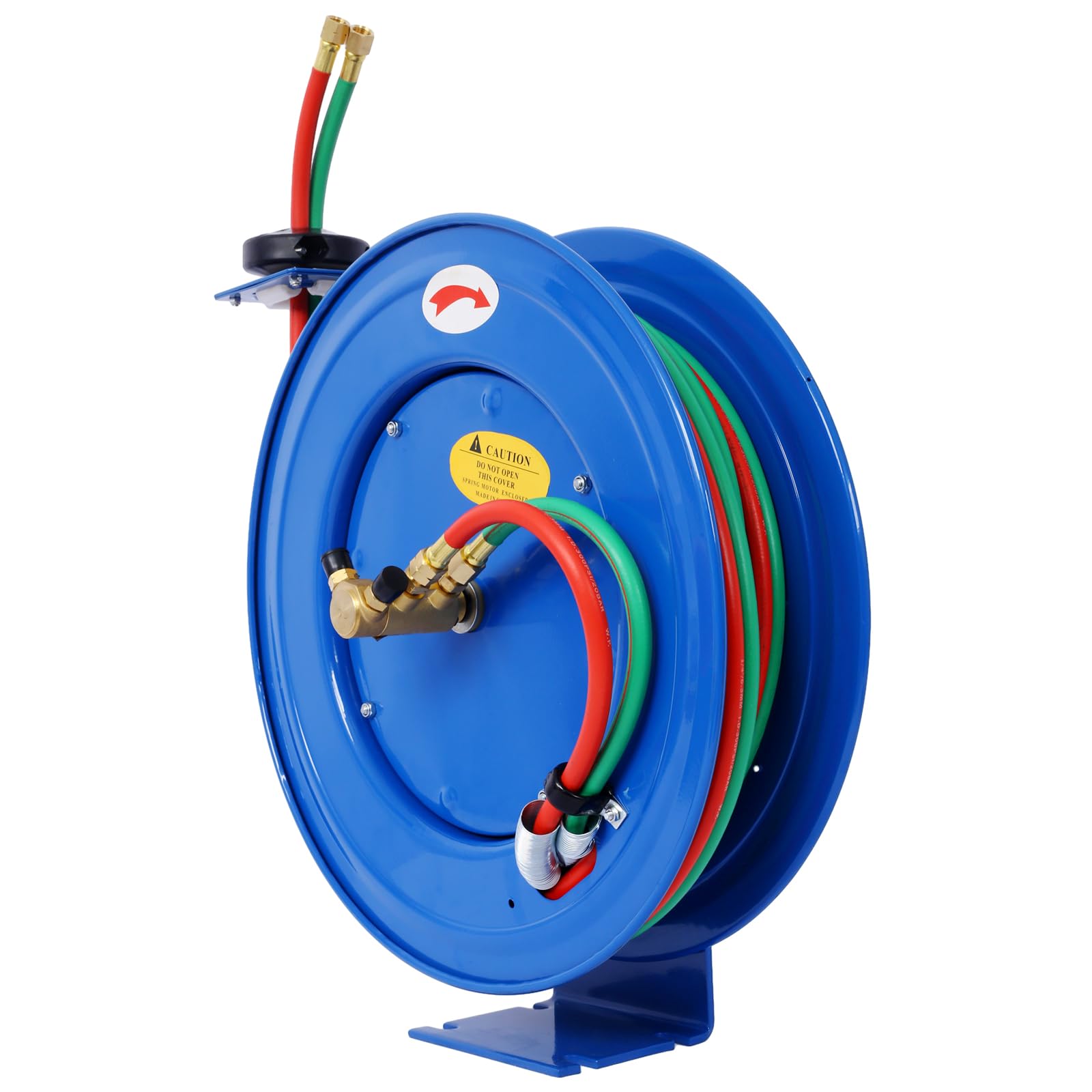 Welding Hose Reel Retractable 1/4 Inch x 50 Foot Twin Oxygen Acetylene Rubber Hoses STD Duty Max 200PSI Heavy Duty Industrial Single Arm Construction (19L×8.5W×20H)
