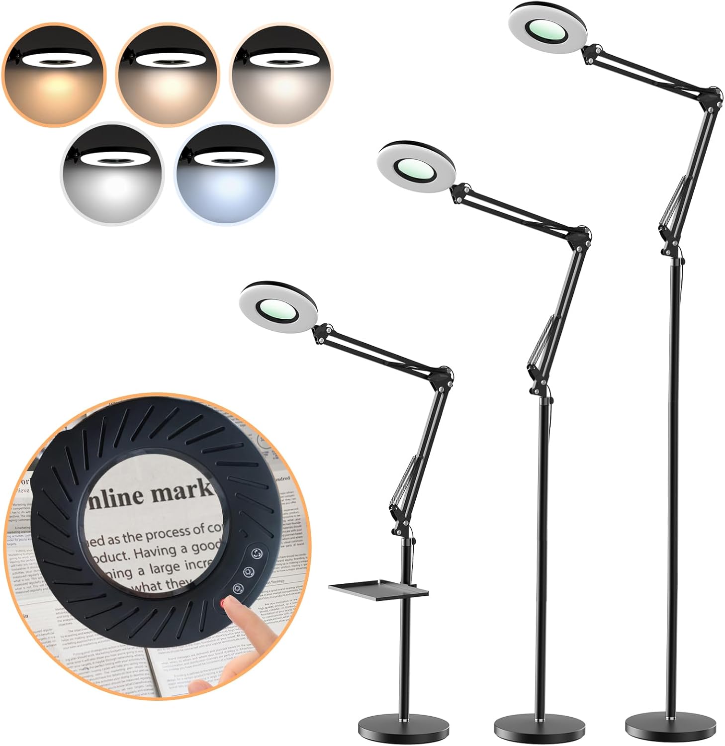 2300 Lumens Magnifying Glass with Light and Stand, 5X