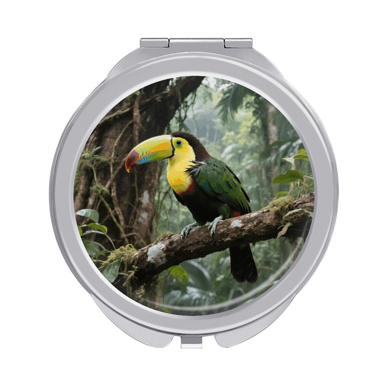 VstaDank Parrot Bird Travel Makeup Mirror 2 X /1 X Magnifying Mini Vintage Pocket Mirror for Purse Small Portable Folding Small Round Mirrors Portable Vanity Mirrors for Women