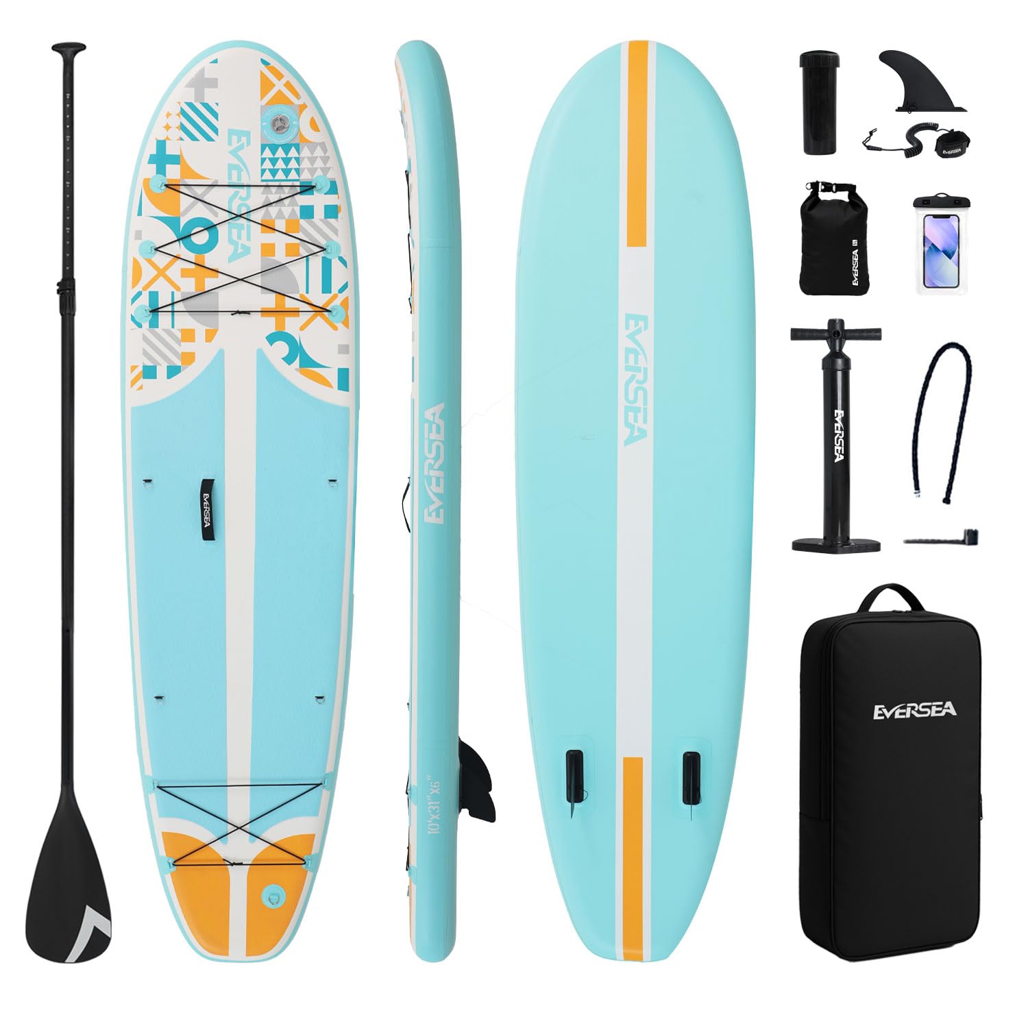 Stand-Up Paddle Boards, 10 ft Inflatable Paddle Board with SUP Accessories, Non-Slip Comfort EVA Deck, Dual PVC Layer, Memphis Style Basic All-Around Stable Wide Paddleboard for Youth & Adults