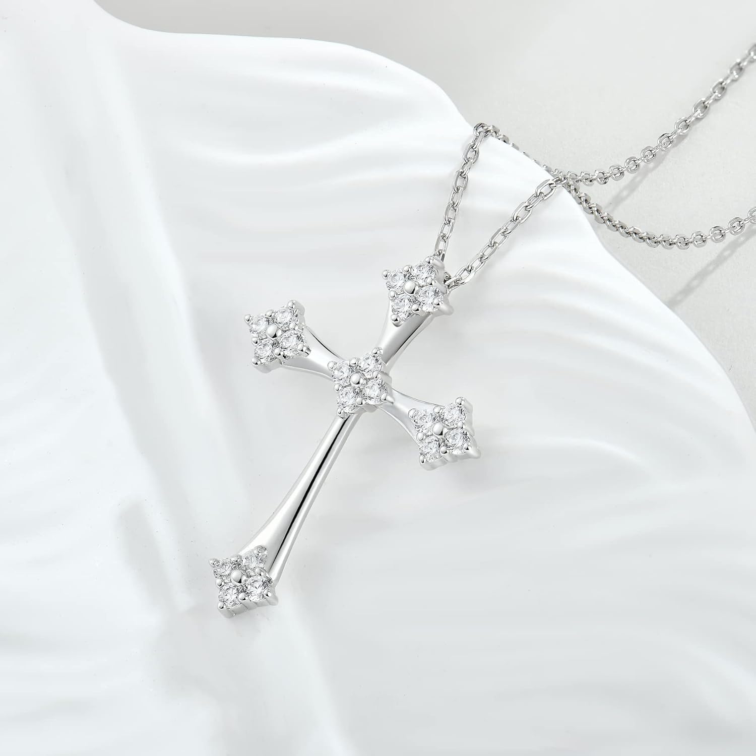 Women Necklace 925 Sterling Silver Cross Pendant Necklace with Cubic Zirconia Jewelry - Image 5