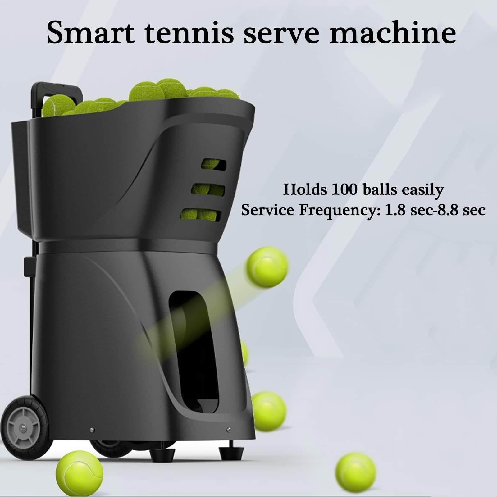 Macchina lanciapalle da tennis, allenatore di tennis automatico portatile, con telecomando, controllo tramite app mobile, capacità di carico di 100 palline, frequenza di servizio 1,8-8,8 s, per alle