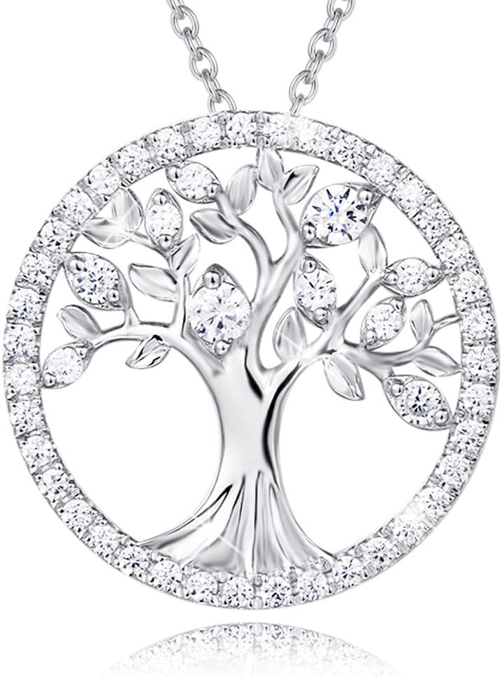 AGVANA Sterling Silver Tree of Life Necklace for Women Simulated Diamond CZ Family Tree Pendant Necklace Anniversary Jewelry Birthday Gifts for Women Mom Wife Daughter Her