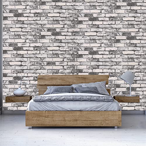 Brick Wallpaper Peel And Stick 15.7 In X 118 In Faux 3D Brick Wall Paper Stone Brick Wallpaper White Grey Self Adhesive Wallpaper For Walls Home Decoration #TOP2