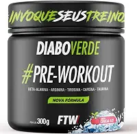 FTW Pré-Treino Diabo Verde em Pó com Cafeína, Aminoácidos Beta‑Alanina e Arginina para Treinos e Atividades Físicas - Pote 300 g (Cereja Ice)