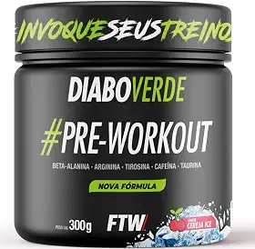 FTW Pré-Treino Diabo Verde em Pó com Cafeína, Aminoácidos Beta‑Alanina e Arginina para Treinos e Atividades Físicas - Pote 300 g (Cereja Ice)