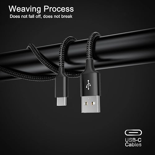 Miniatura 5 de Cable USB tipo C, paquete de 5 (336610 pies), cable USB C trenzado de nailon de carga rápida, compatible con Samsung Galaxy S9 S8 Note 9 Note 8