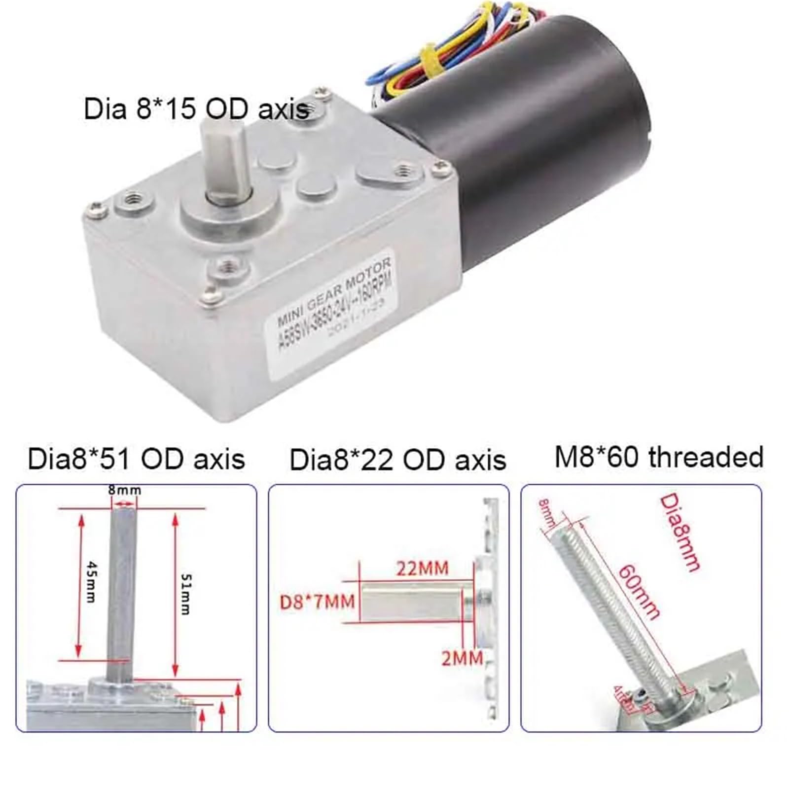 Bürstenloser Gleichstrommotor mit hohem Drehmoment, 12 V/24 V, mit Schneckengetriebe und Reduzierstück, rechtwinklig, lange Welle, PWM