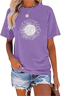 Cicy Bell Mujeres Girasoles Manga Corta Camisetas Vintage Lindo Gráfico Cuello Redondo Verano Casual Tops Tops