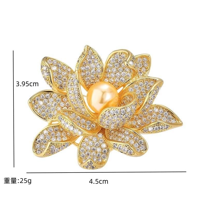 Image of Elegant Floral Brooch Pins for Women, Crystal Pearl Rhinestone CZ Flower Lapel Pin Wedding Party Exquisite Brooches and Pins for Women Ladies