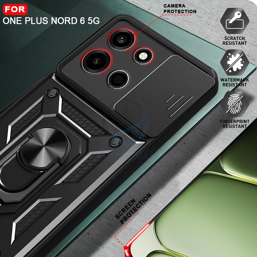 AESTMO Tough Armor OnePlus Nord 6 5G Bumper Back Case Cover | Ring Holder & Sliding Camera Shield Cover | 360 Degree Protection Back Case Cover for OnePlus Nord 6 5G (Black) — Amazon image 6