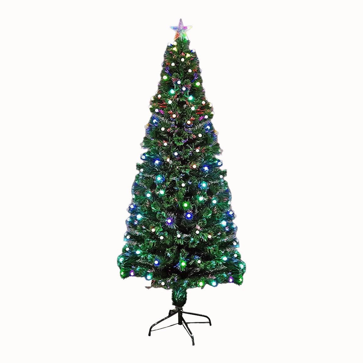 Shatchi Berries 4Ft/120Cm Fibre Optic Christmas Tree With Star Topper - Led Balls Decorations - Pre-Lit Green Artificial Xmas Tree - Multicolor Changing Lights