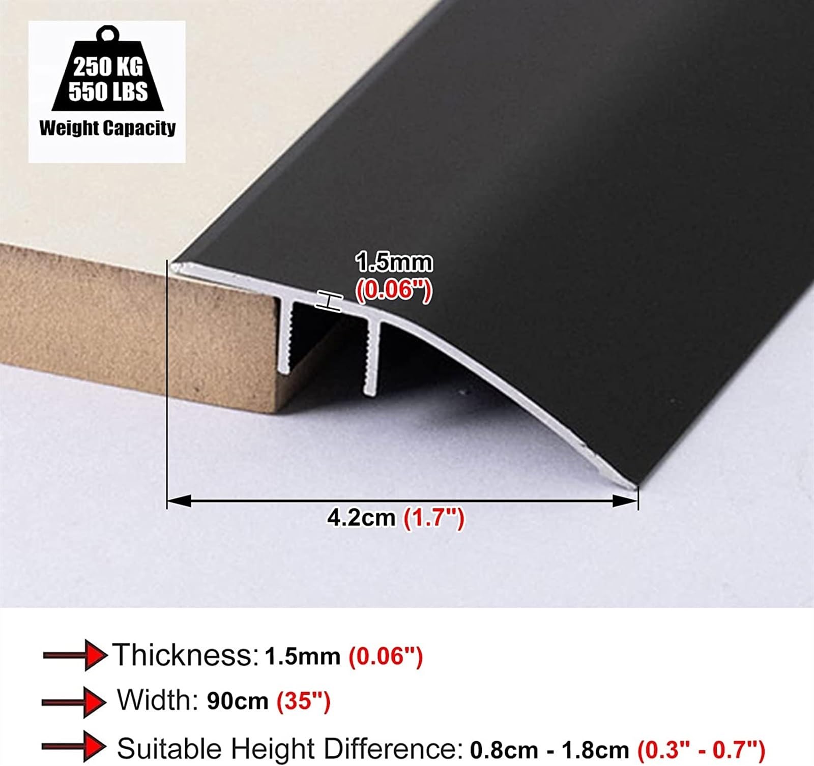 Profilo di Transizione, Striscia di Soglia, Strisce di rifinitura for moquette e bordi del pavimento for gradini del portico anteriore/posteriore delle scale della porta, dimensioni personalizzabili(B