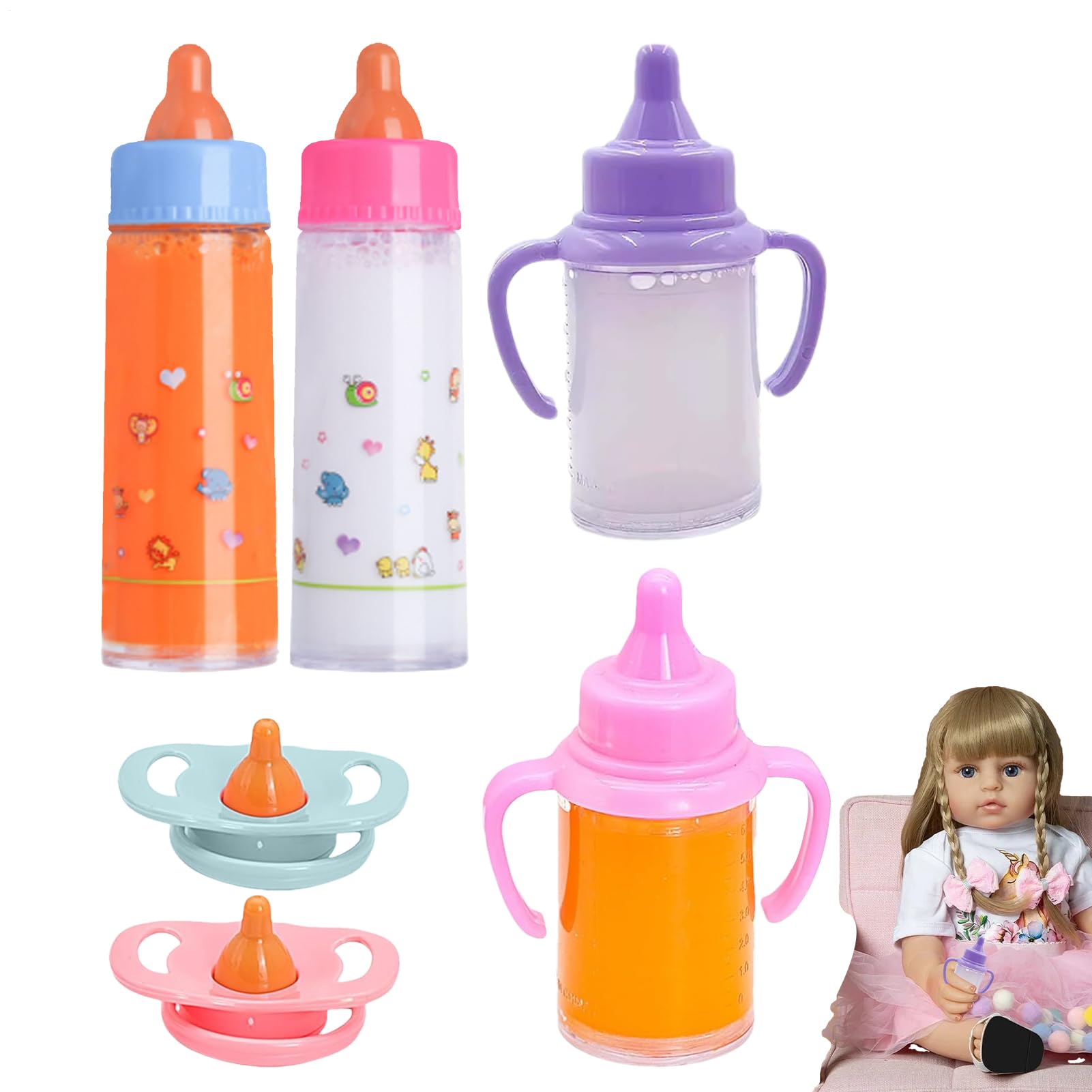 Set De Biberones Para Muñecas Con Tetina Mágica – Juguete Realista De Imitación Para Juegos De Cuidado Y Rol, Incluye Accesorios Para Bebés