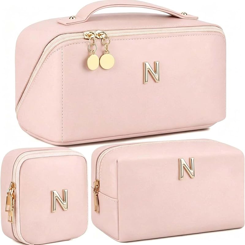 Necessaire de maquiagem personalizada YOPCDJ Rosa-N com divisória transparente e alça