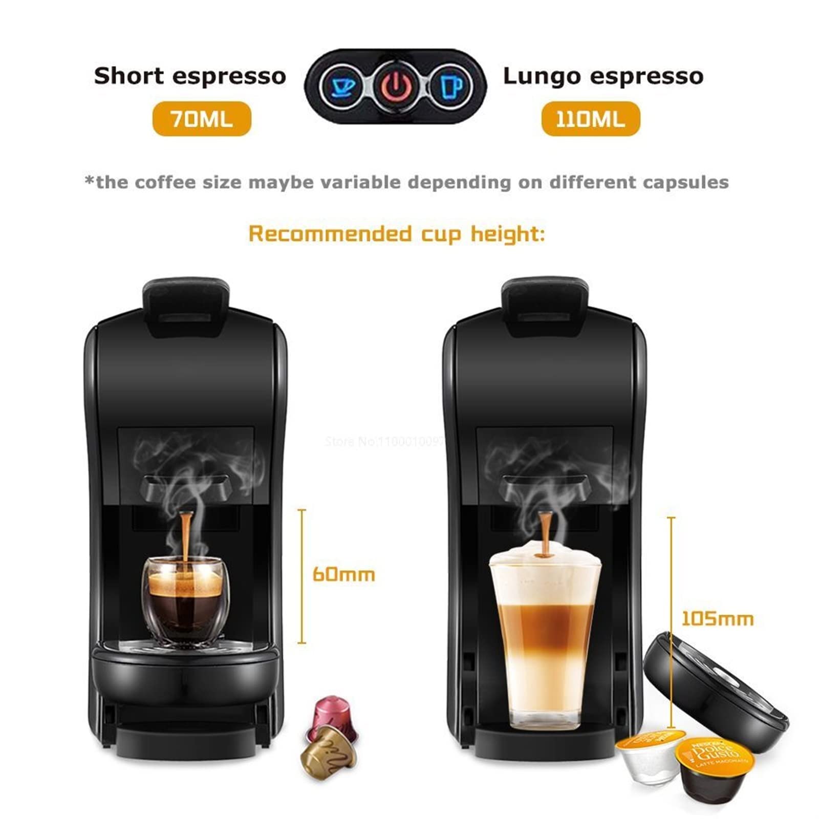 DieffematicKF Cafetera Cafetera 5 en 1 Cafetera Cápsula múltiple Expresso Cafetera Cápsula de Leche Cápsula de café molido