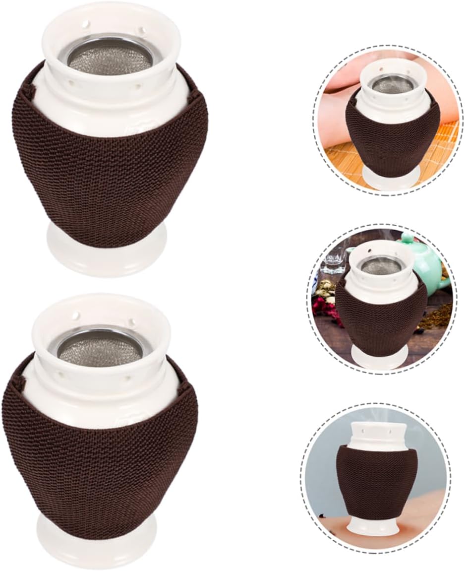 ORFOFE 2sets Moxibustion Burner Massager Scraping Pot Ceramic Moxibustion Set for Body Random Color