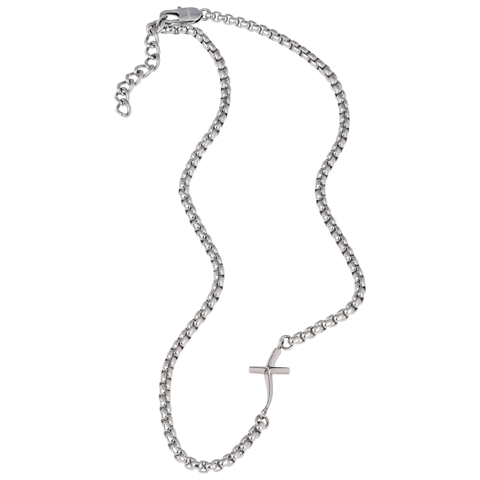 Breil, Collezione B.X, Collana Uomo in Acciaio Lucido Specchiato, con Iconica Croce, Pratica Chiusura a Moschettone, Idee Regalo Uomo, Lunghezza Regolabile 47-52 cm, Silver