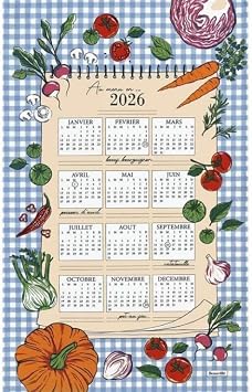 Beauville, Calendrier au Menu en 2026-2026 French Calendar Kitchen/Tea Towel, All in French, 20" x 31"