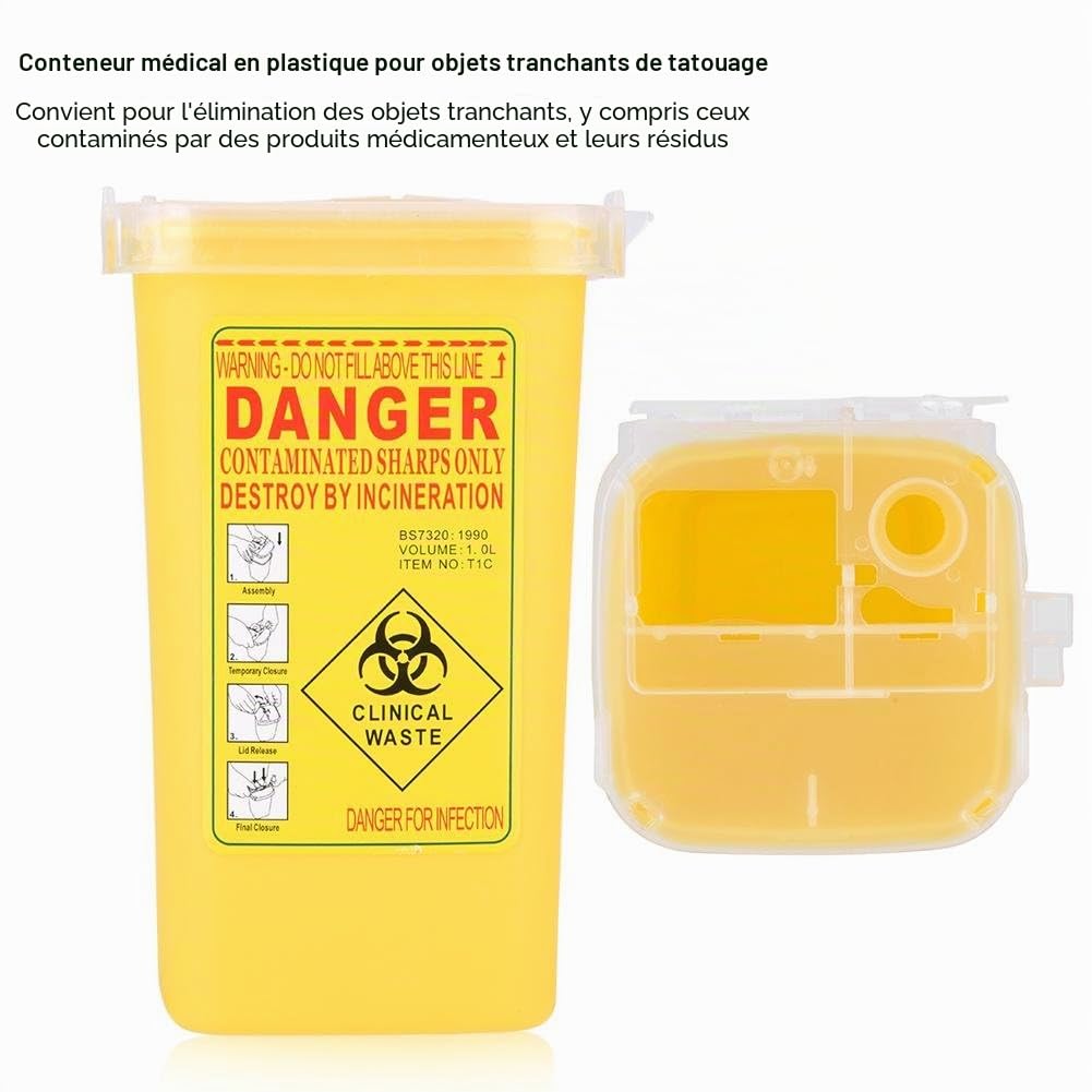 Jadeshay Conteneur d'Aiguilles, Conteneur d'aiguilles de Tatouage, Pointue Pour Conteneur D'Aiguilles en Plastique de 1 L pour Boîte de Tatouage, Boîte d'équipement(Jaune)