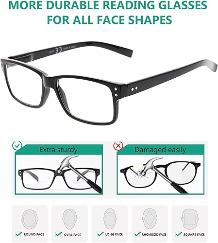 Miniatura 4 de Eyekepper Paquete de 5 lentes de lectura para hombre, incluye lentes de sol de lectura, bisagras de resorte, gafas clásicas de tramposo +3.00