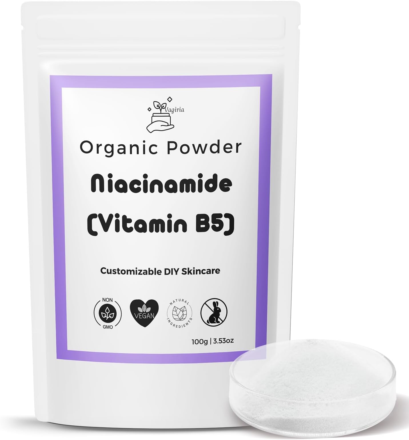 Vagiria Premium Niacinamide Powder for DIY Skincare - 99% Purity, Soothes Blemished Skin, Reduces Signs of Aging, and Enhances Skin Lightening