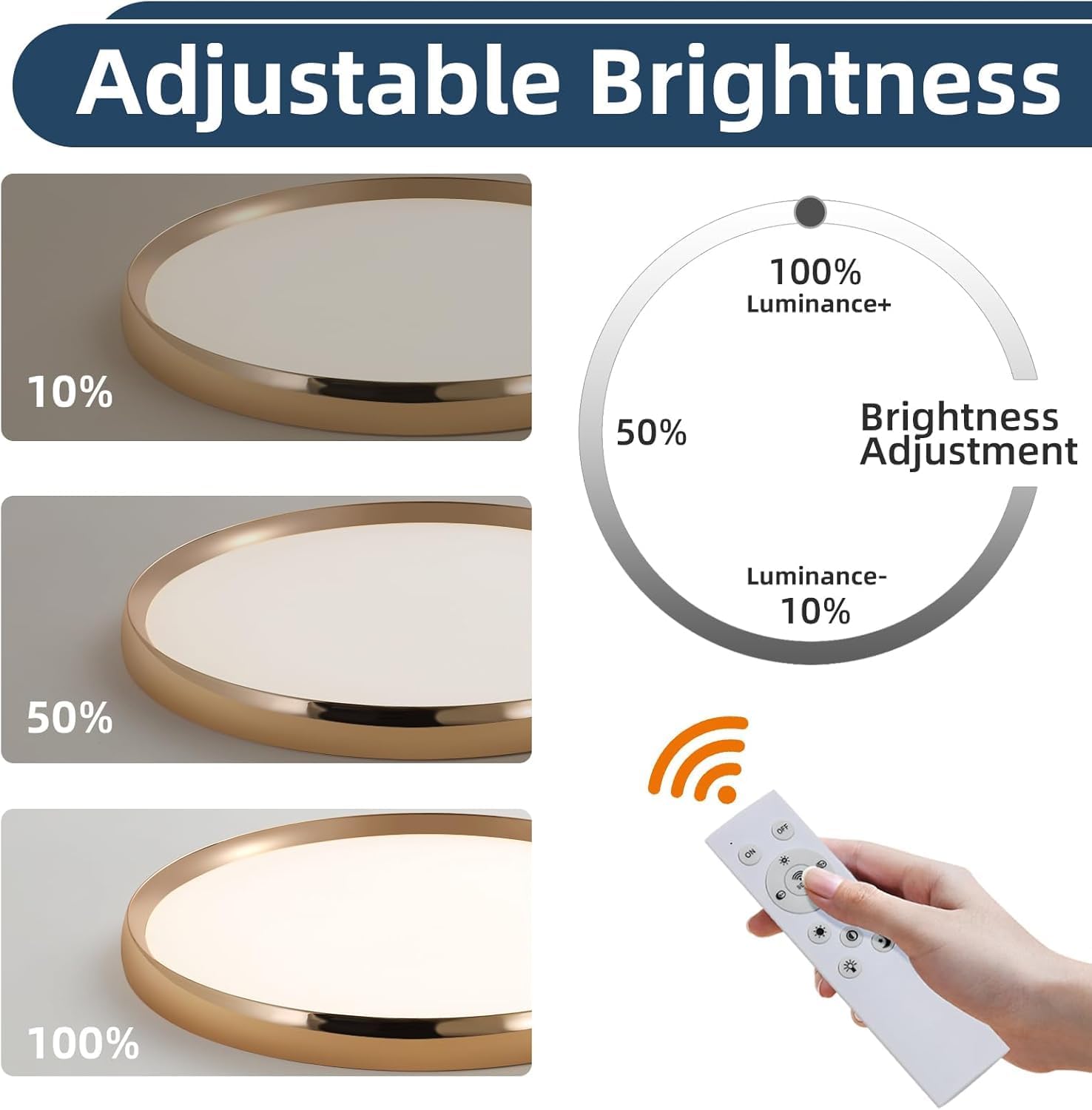 Dimmable LED Flush Mount Ceiling Light, 19inch Gold Bedroom Ceiling Lamps, Ultra-Slim, 40W, 3000K-6000K Adjustable, Modern Kitchen Lighting Fixture for Living Room, Bathroom, Office, Study