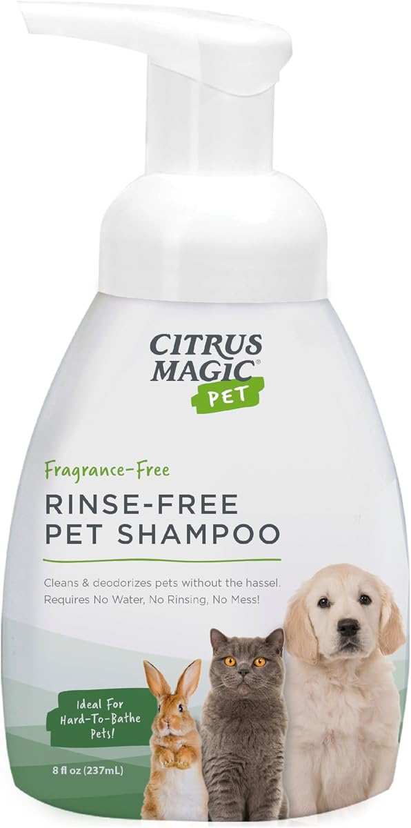 Champú para mascotas sin enjuague para mascotas, 8 onzas líquidas | Acondiciona y desodoriza abrigos, ideal para perros, gatos, hurones, hámsteres, conejos y gatitos.