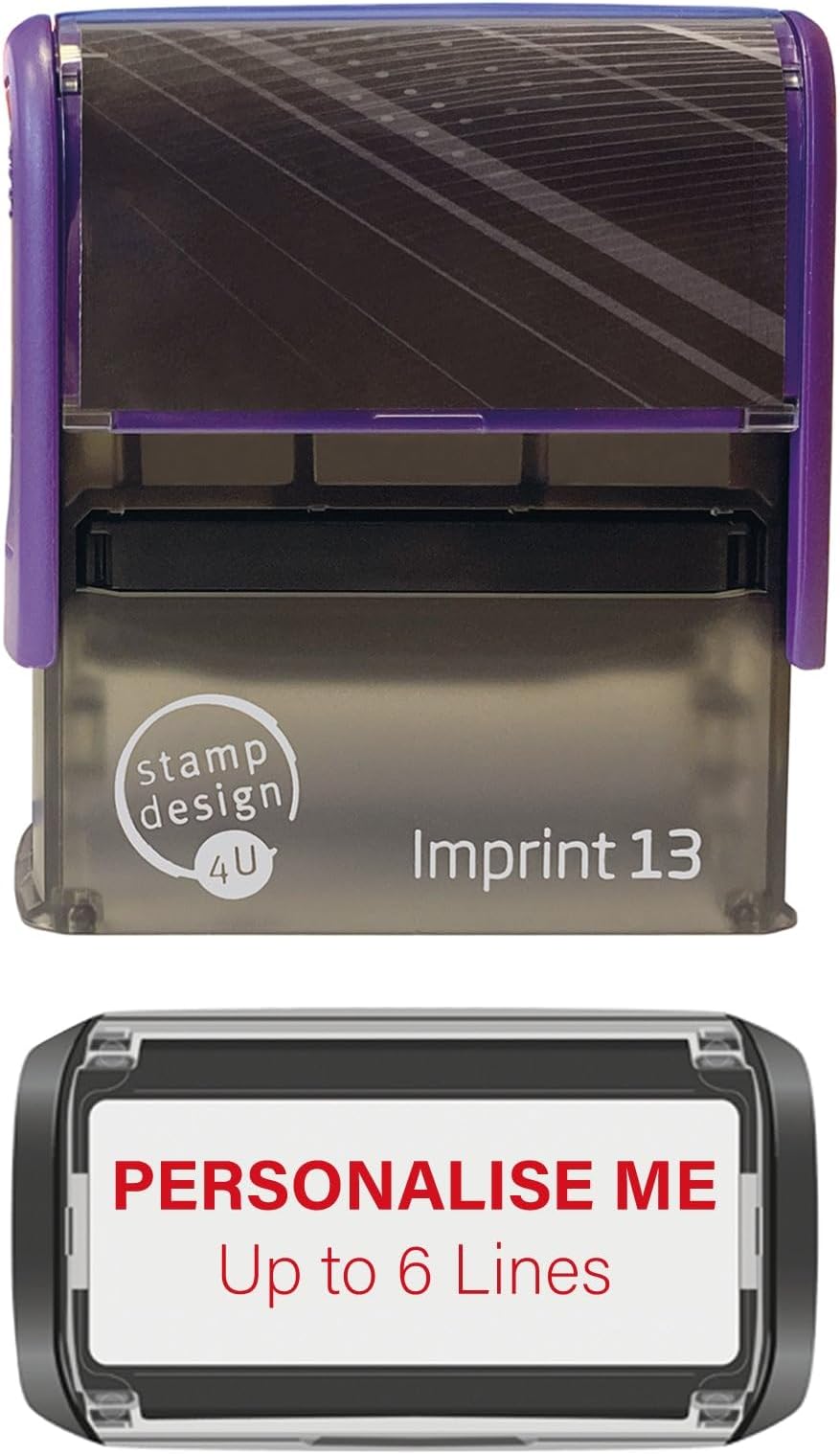 Premium 6 Line Self Inking Custom Business Stamp Imprint 13 Personalised Rubber Address Stamp - Red Ink